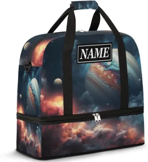 Customize Personalized Travel Duffel Bag Galaxy Planet Nebula Sport Gym Bag for Woman Man,Waterproof Foldable Weekend Overnight Bag for Yoga Workout Training with Shoe Compartment
