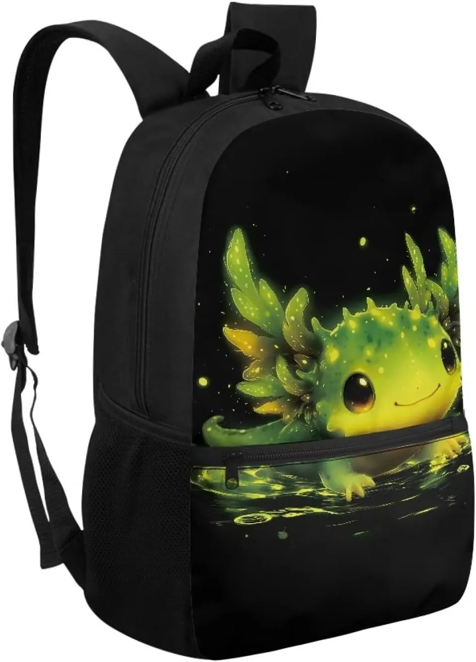 Cute Axolotl Backpack 17 Inch School Bag for Girls Kids School Bookbag with Water Bottle Pockets Casual Daypack Backpacks for Students Travel Outdoor