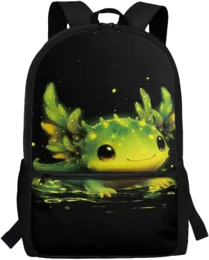 Cute Axolotl Backpack 17 Inch School Bag for Girls Kids School Bookbag with Water Bottle Pockets Casual Daypack Backpacks for Students Travel Outdoor
