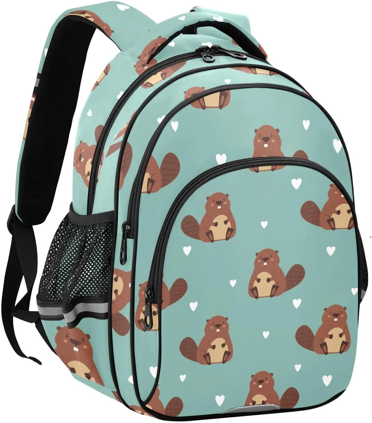 Cute Beaver and Heart Backpack for Kids Elementary School Bag Boys Girls Bookbag Travel Backpack Daypack