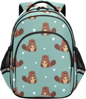 Cute Beaver and Heart Backpack for Kids Elementary School Bag Boys Girls Bookbag Travel Backpack Daypack