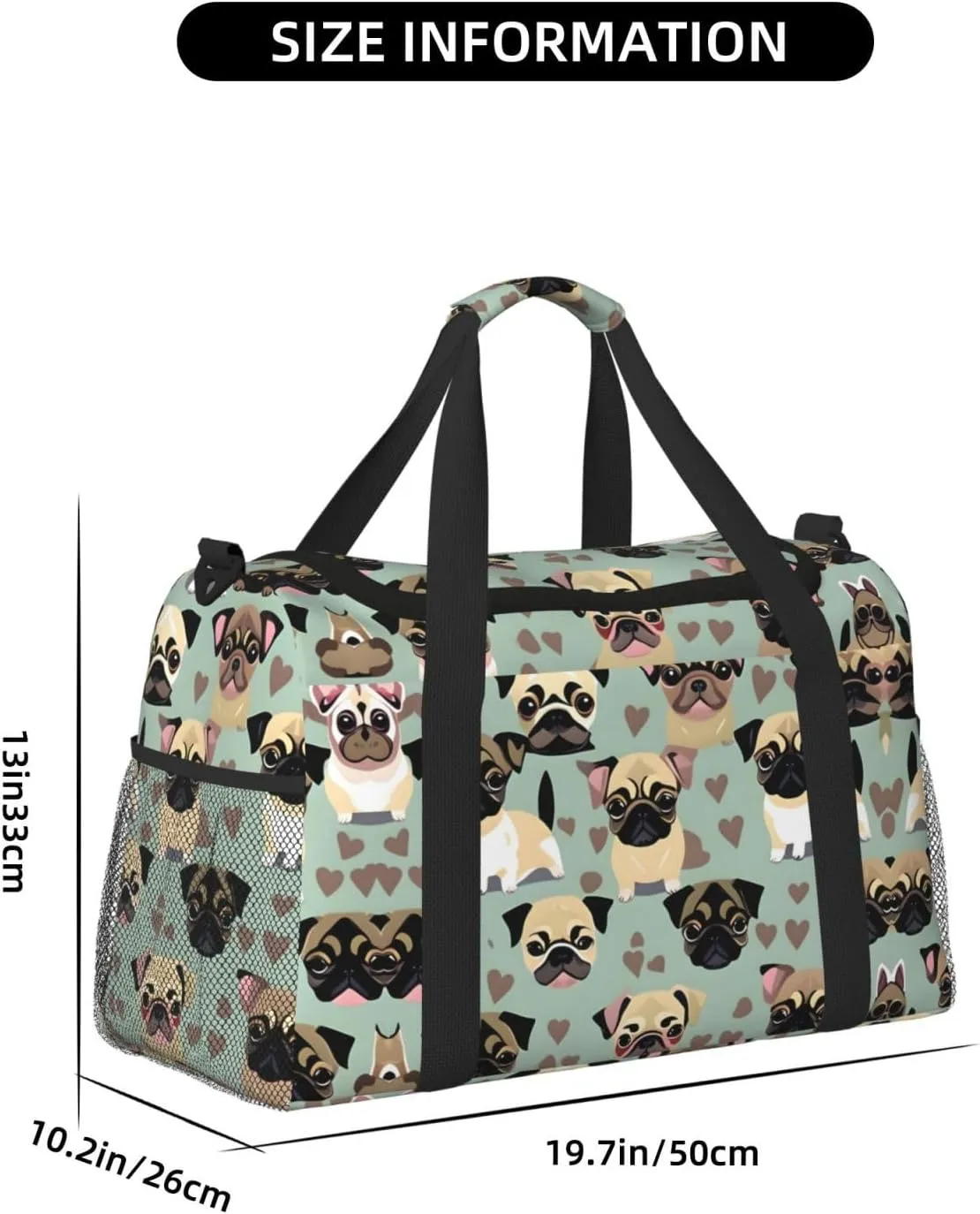 Cute Chihuahua Pug Pattern Travel Duffel Bag With Zippers And Handles, Big Foldable Duffle Bag For Family Vacations