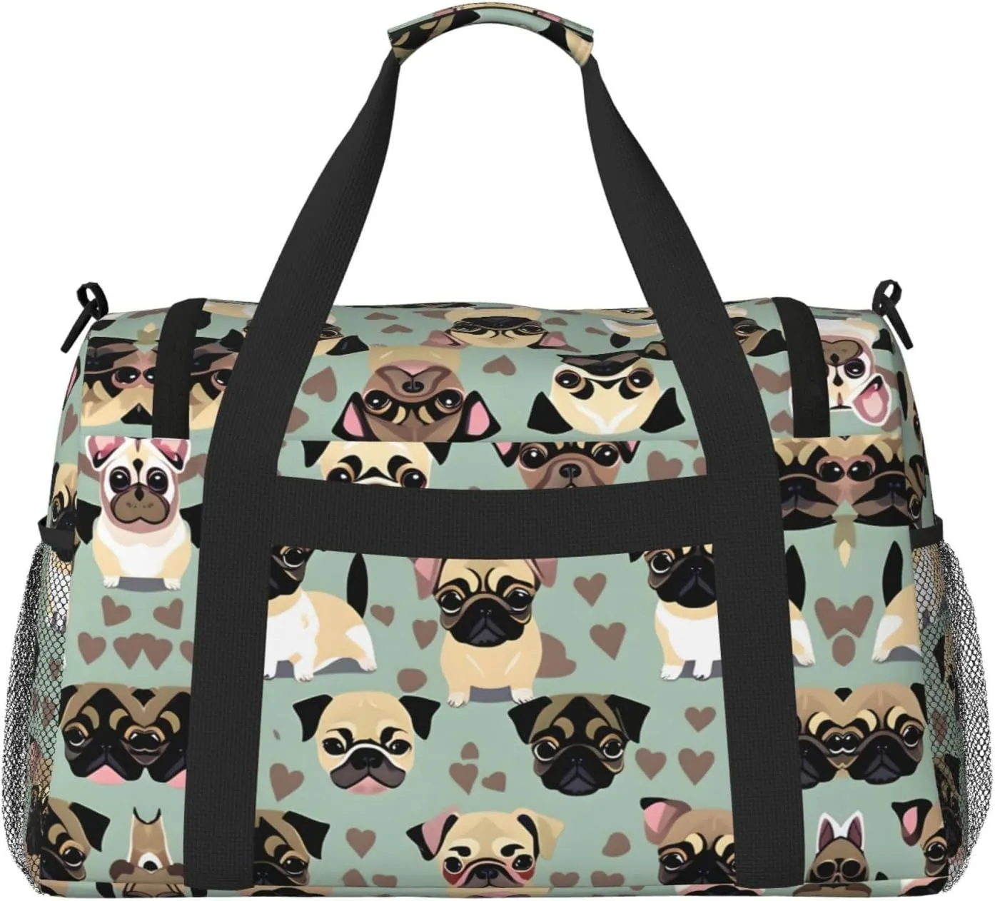 Cute Chihuahua Pug Pattern Travel Duffel Bag With Zippers And Handles, Big Foldable Duffle Bag For Family Vacations