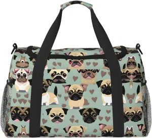 Cute Chihuahua Pug Pattern Travel Duffel Bag With Zippers And Handles, Big Foldable Duffle Bag For Family Vacations