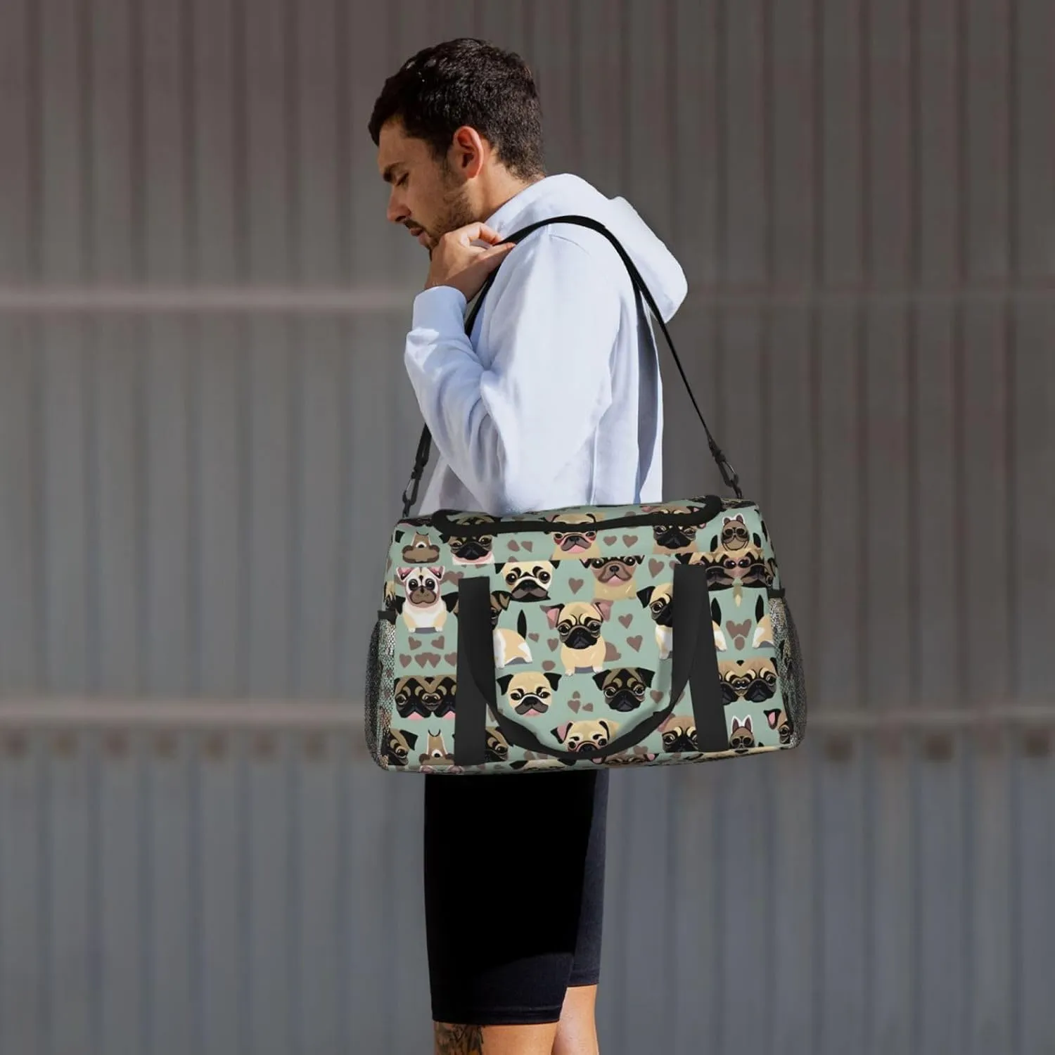 Cute Chihuahua Pug Pattern Travel Duffel Bag With Zippers And Handles, Big Foldable Duffle Bag For Family Vacations