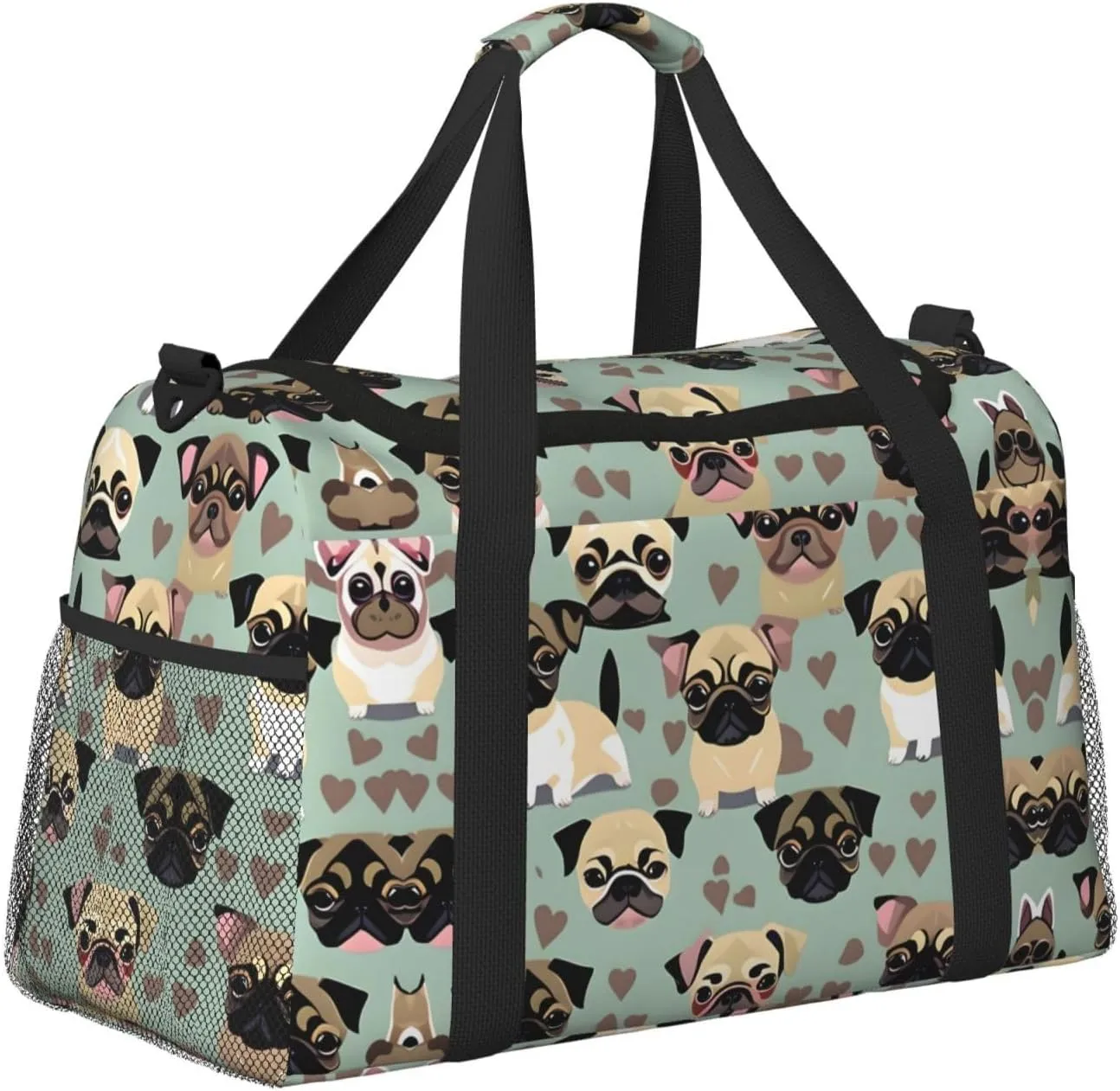 Cute Chihuahua Pug Pattern Travel Duffel Bag With Zippers And Handles, Big Foldable Duffle Bag For Family Vacations