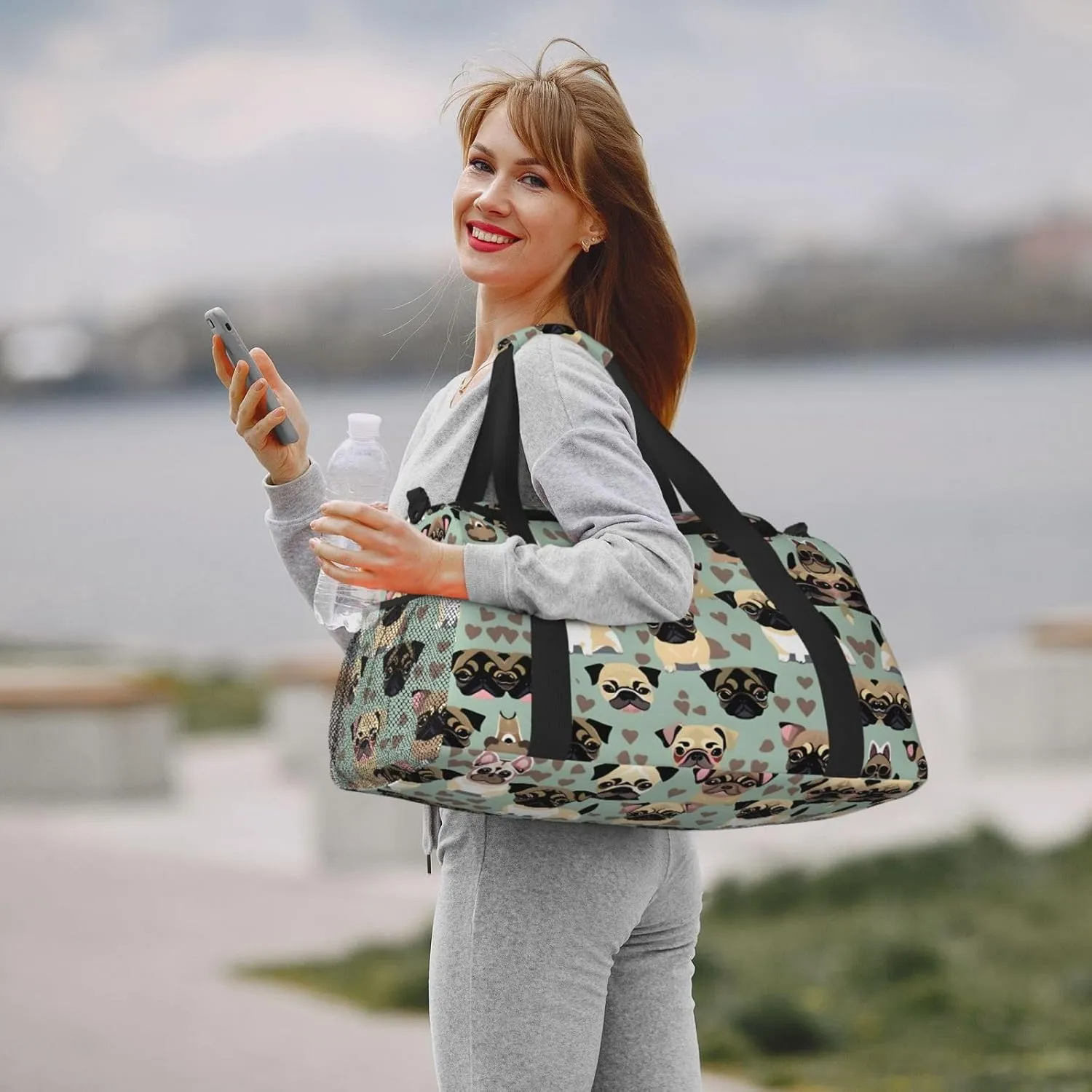 Cute Chihuahua Pug Pattern Travel Duffel Bag With Zippers And Handles, Big Foldable Duffle Bag For Family Vacations