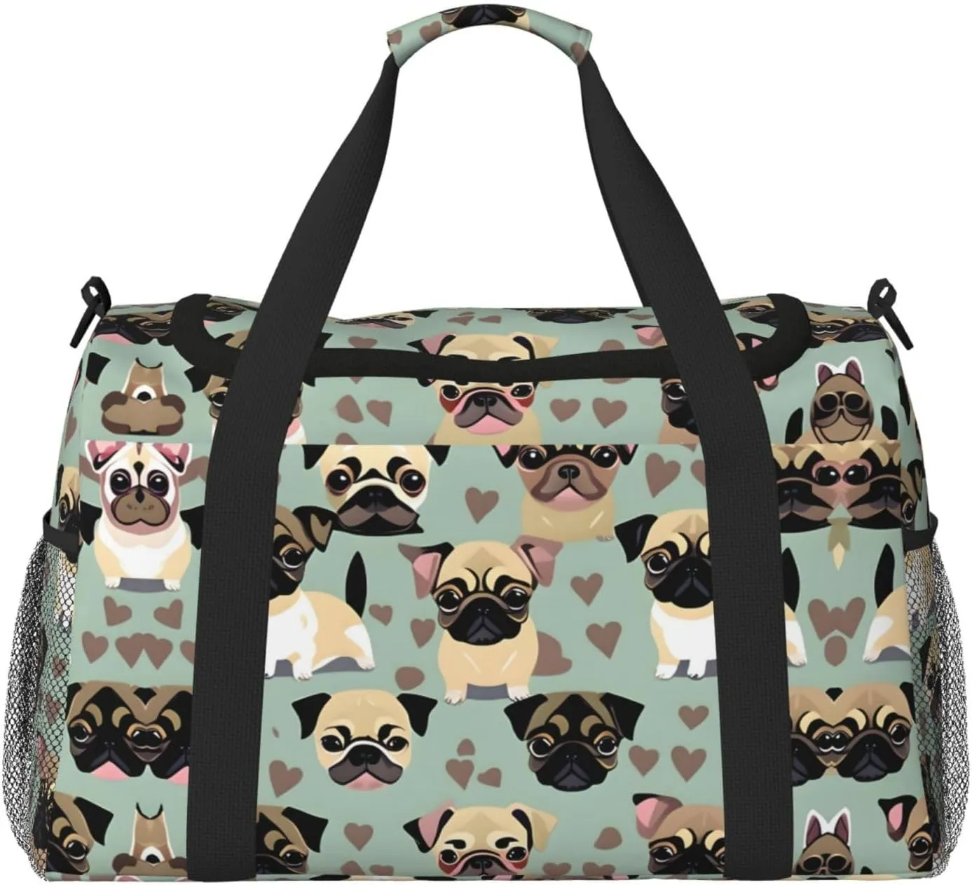 Cute Chihuahua Pug Pattern Travel Duffel Bag With Zippers And Handles, Big Foldable Duffle Bag For Family Vacations