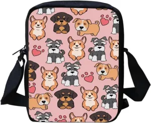 Cute Dog Crossbody Bags for Women Pink Small Cell Phone Wallet Purse with Adjustable Strap Mini Messenger Bag Shoulder Handbag