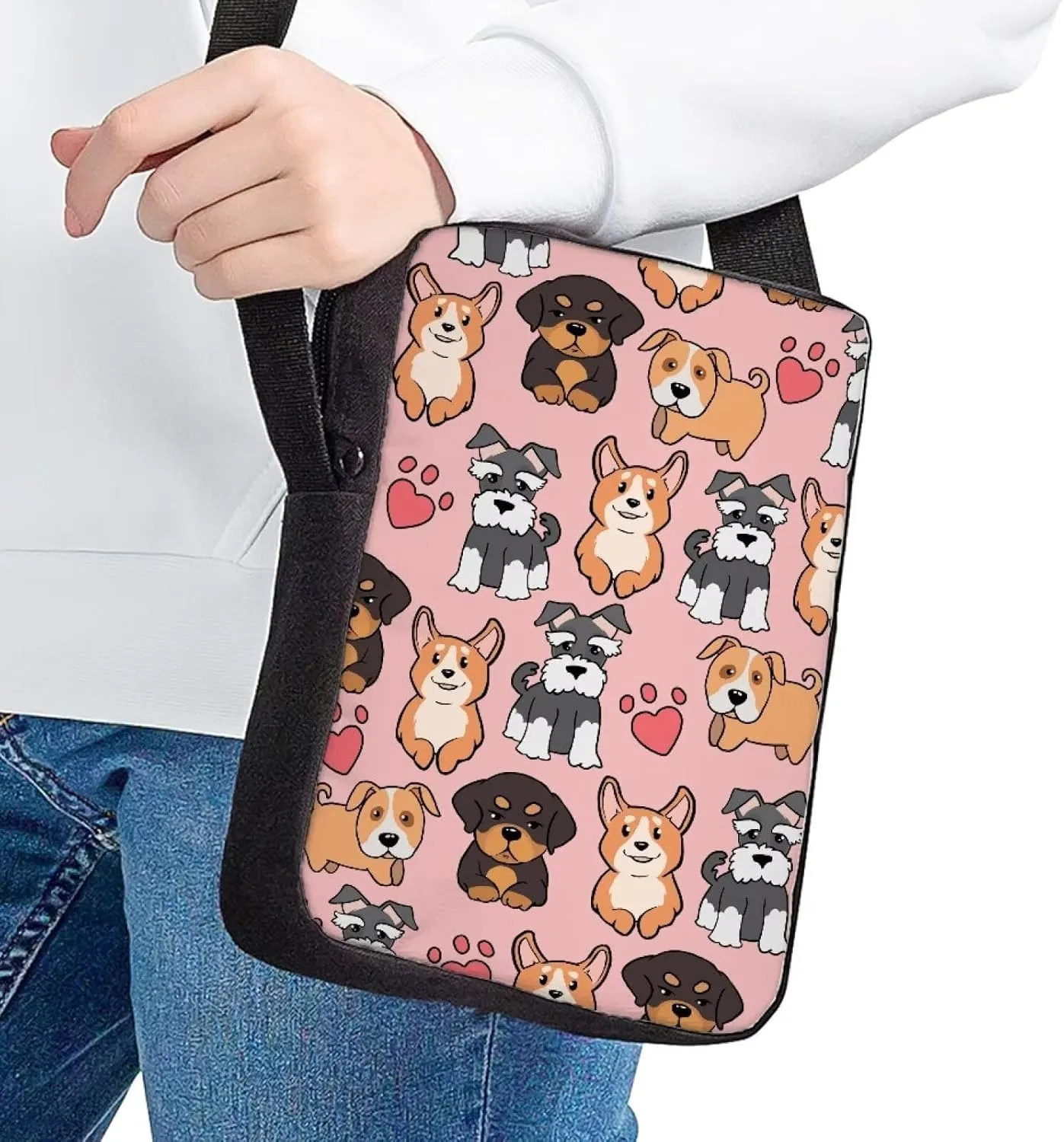 Cute Dog Crossbody Bags for Women Pink Small Cell Phone Wallet Purse with Adjustable Strap Mini Messenger Bag Shoulder Handbag