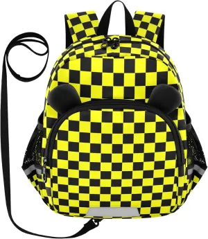 Cute Ears Cute School Backpack Leash Cool Girls Anti-Lost Personalized School Bag with Reflective Strip Cute Cartoon Animal Bear Buffalo Plaid Check Black Yellow mochila escolar para ni?a