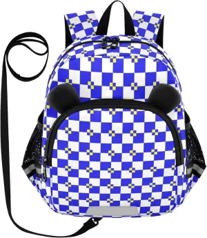 Cute Ears Daycare Bag For Infant Leash Boys Girls Anti-Lost Personalized Elementary School Backpack with Reflective Strip Cute Cartoon Animal Bear Buffalo Plaid White Blue Yellow mochilas