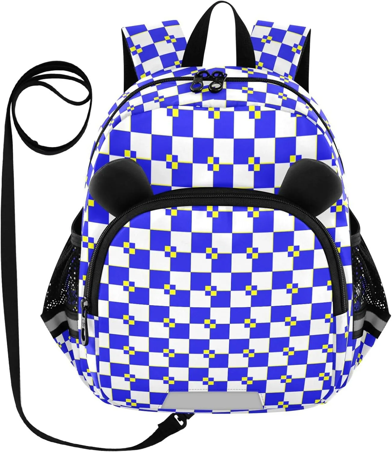 Cute Ears Daycare Bag For Infant Leash Boys Girls Anti-Lost Personalized Elementary School Backpack with Reflective Strip Cute Cartoon Animal Bear Buffalo Plaid White Blue Yellow mochilas