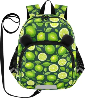 Cute Ears Kids Backpack Leash Boy's/Girl's Anti-Lost Personalized Daycare Diaper Bag with Reflective Strip Cute Cartoon Animal Bear Oil Painting with Green Lemon mochilas para ni?os