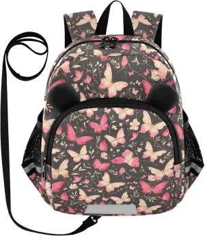 Cute Ears Kids School Backpack Leash Boys Girls Anti-Lost Personalized Sports Backpack with Reflective Strip Cute Cartoon Animal Bear Butterflies Hotpink mochilas para kindergarten ni?os