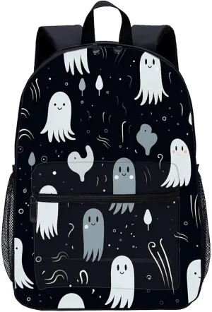 Cute Ghosts Halloween 17 Inch Laptop Backpack Large Capacity Daypack Travel Shoulder Bag for Men&Women