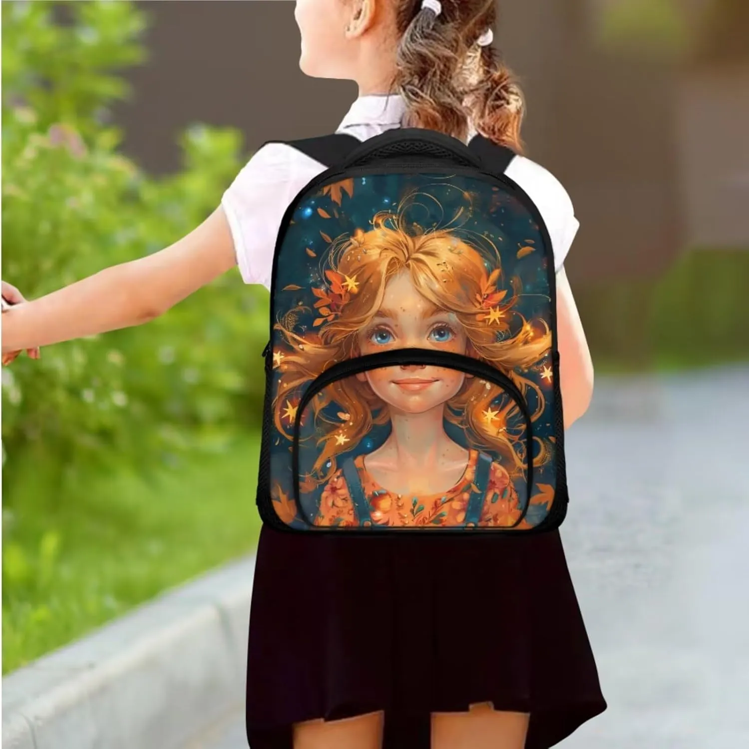 Cute Girls Print Girls Bookbag with Lunch Box 6 to 14 Years Old Multi-Pockets Teenage Girl Backpack Reusable Leakproof Lunch Box for Boys for Junior Middle School