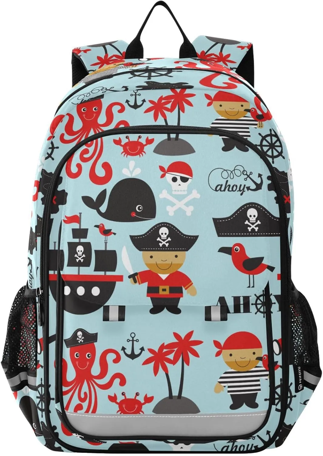 Cute Pirate Octopus Skeleton Kids backpack for School Bookbag Large Capacity Backpacks Daypack School Bag for Girls Boys Travel Elementary School Outdoor with Chest Strap Gifts