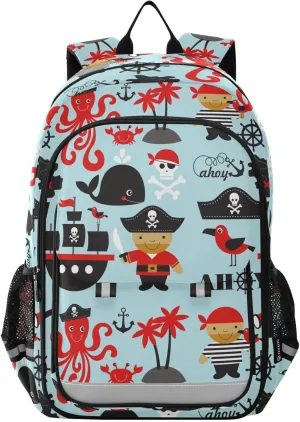 Cute Pirate Octopus Skeleton Kids backpack for School Bookbag Large Capacity Backpacks Daypack School Bag for Girls Boys Travel Elementary School Outdoor with Chest Strap Gifts