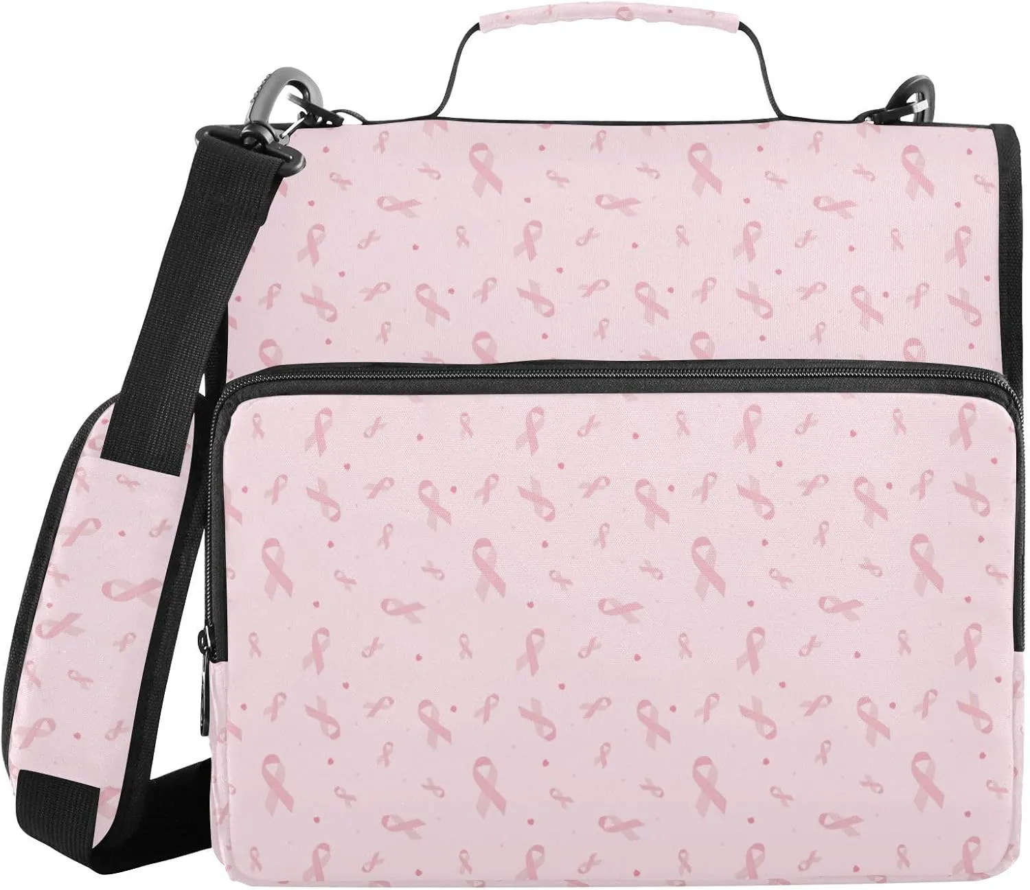 Cute Ribbon Pink October Binder Bag 3 Ring Binder Trapper Keeper Zipper Binders Organizer for Office