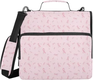 Cute Ribbon Pink October Binder Bag 3 Ring Binder Trapper Keeper Zipper Binders Organizer for Office