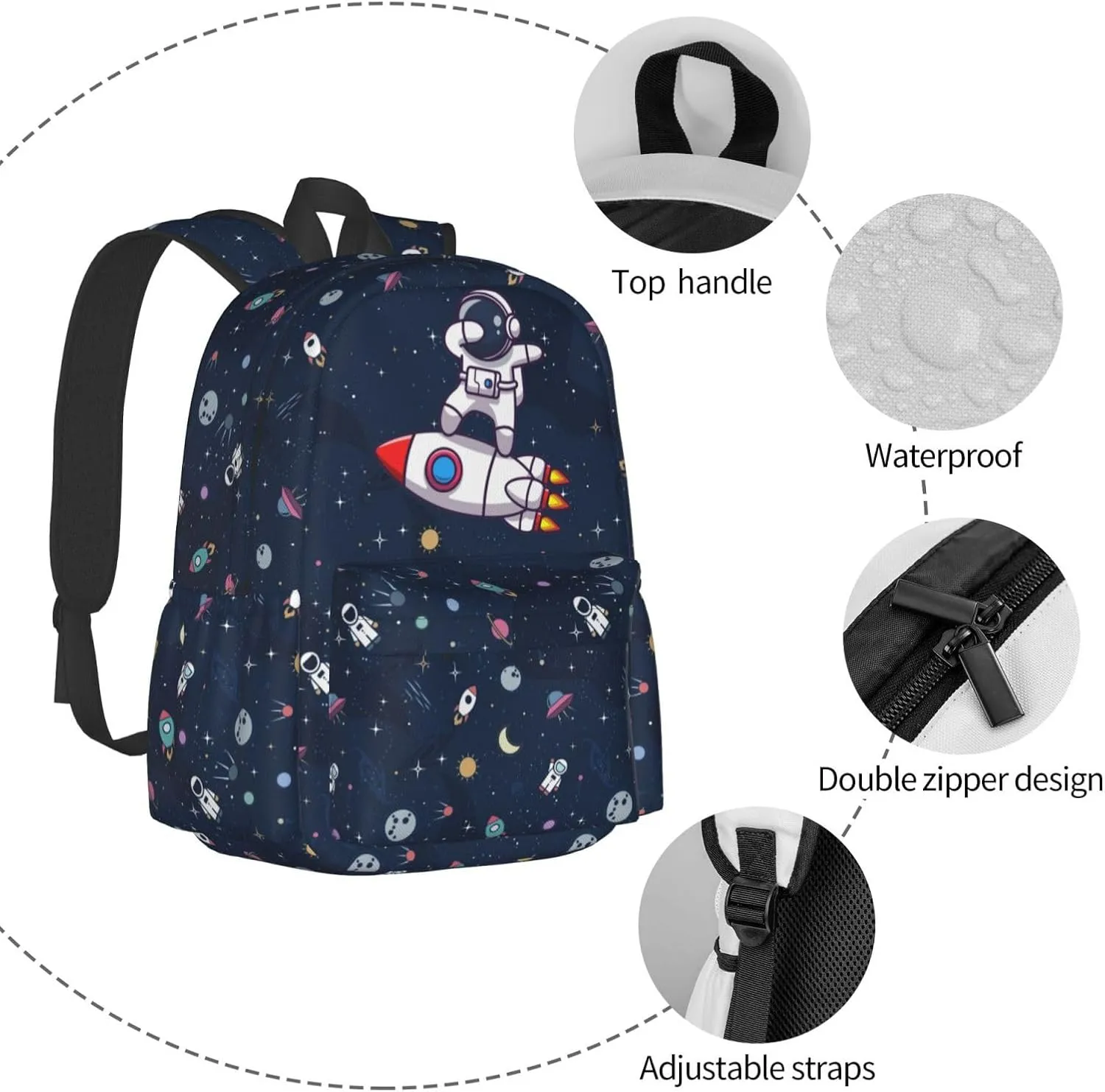 Cute Space Astronaut Casual Daypack Laptop Bag School Bookbag Travel Backpack For Kids Teen Boy Girl