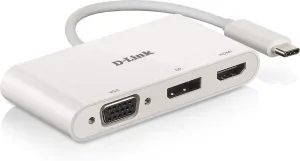 D-Link DUB-V310 3-in-1 USB-C Hub with HDMI/VGA/DisplayPort Adapter for MacBook Pro 2016 or Later, MacBook Air 2018, Chromebook and Surface Pro 7