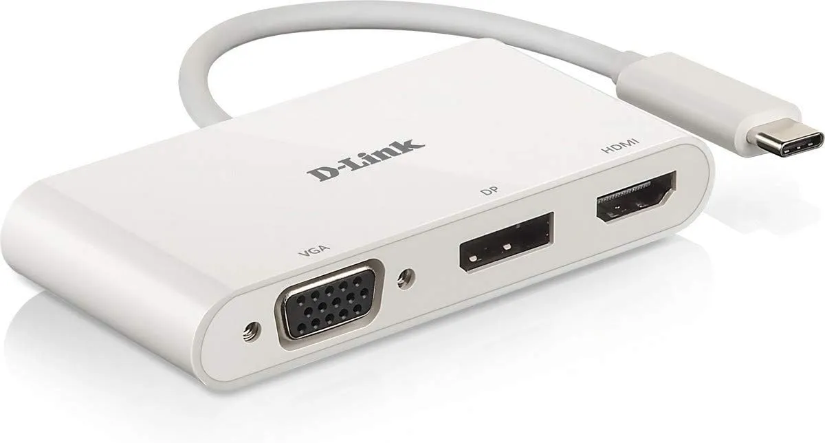 D-Link DUB-V310 3-in-1 USB-C Hub with HDMI/VGA/DisplayPort Adapter for MacBook Pro 2016 or Later, MacBook Air 2018, Chromebook and Surface Pro 7