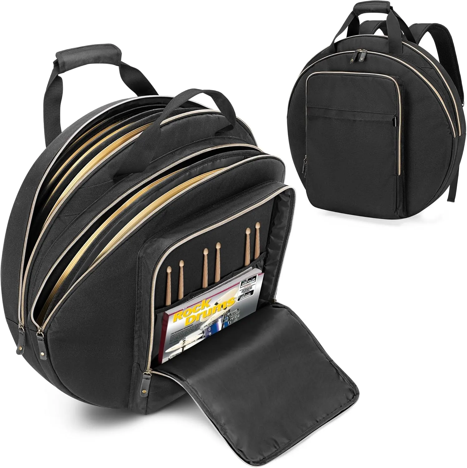 Damero 22" Cymbal Bag, Double Layer Cymbal Case with 6mm Padded Divider, Handles and Backpack Straps for Drum Cymbals and Accessories
