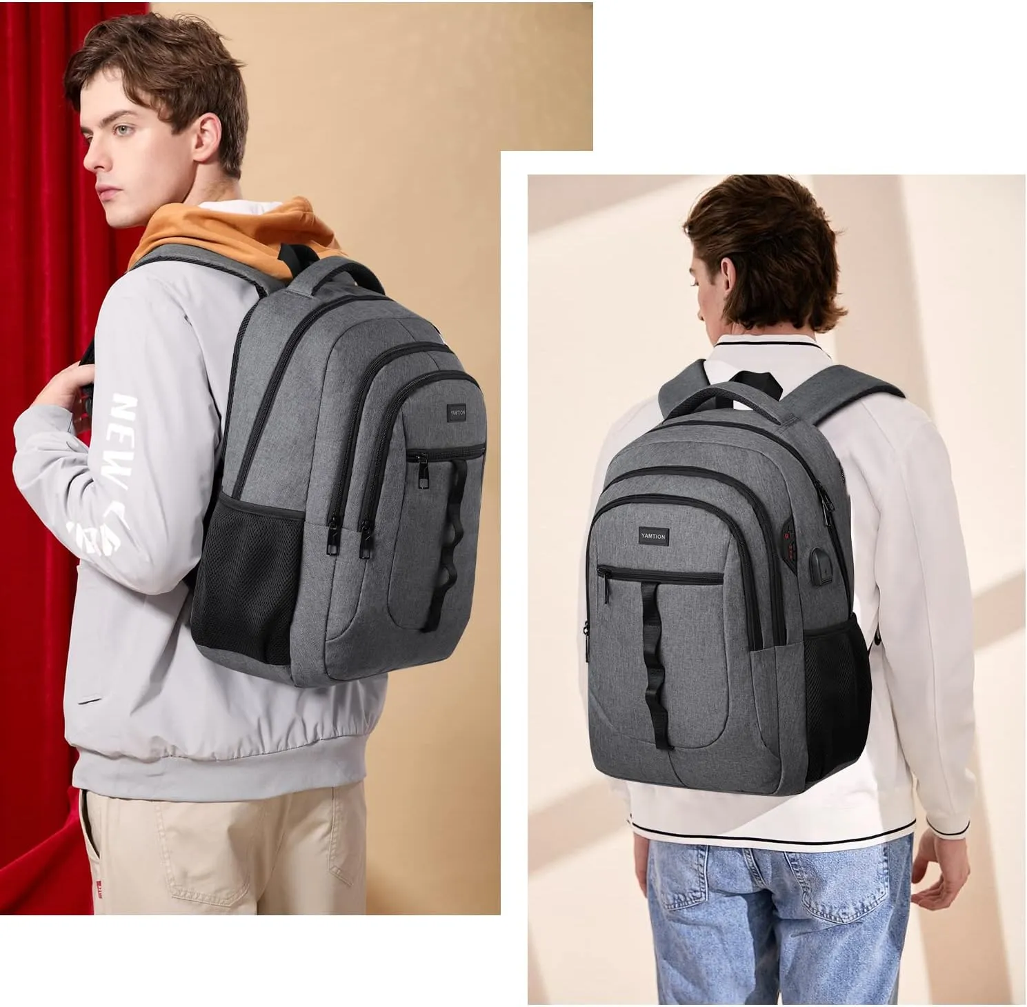 Dark Gray Backpack for Men and Women,School Backpack Bookbag for Teen Boys and Girls High School Laptop Backpack with USB for College Student Work Business