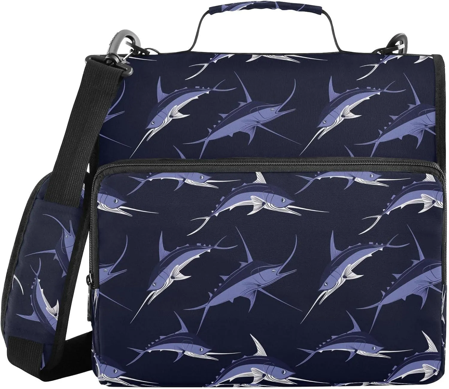Dark Swordfish Zipper Binder 3 Ring 1.5 Inch Binder Organizer Bag 500 Sheets Capacity Multi-Pocket with Shoulder Strap for School Office