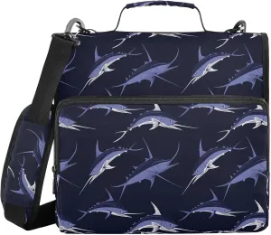 Dark Swordfish Zipper Binder 3 Ring 1.5 Inch Binder Organizer Bag 500 Sheets Capacity Multi-Pocket with Shoulder Strap for School Office