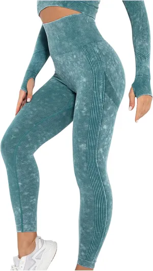 DASAYO Leggings for Women Ultra High Waisted Hip Lifting Tummy Control Workout Pant Side Strip Design Yoga Pants
