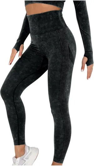 DASAYO Leggings for Women Ultra High Waisted Hip Lifting Tummy Control Workout Pant Side Strip Design Yoga Pants