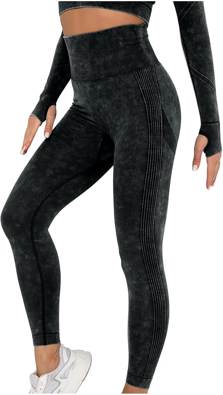 DASAYO Leggings for Women Ultra High Waisted Hip Lifting Tummy Control Workout Pant Side Strip Design Yoga Pants