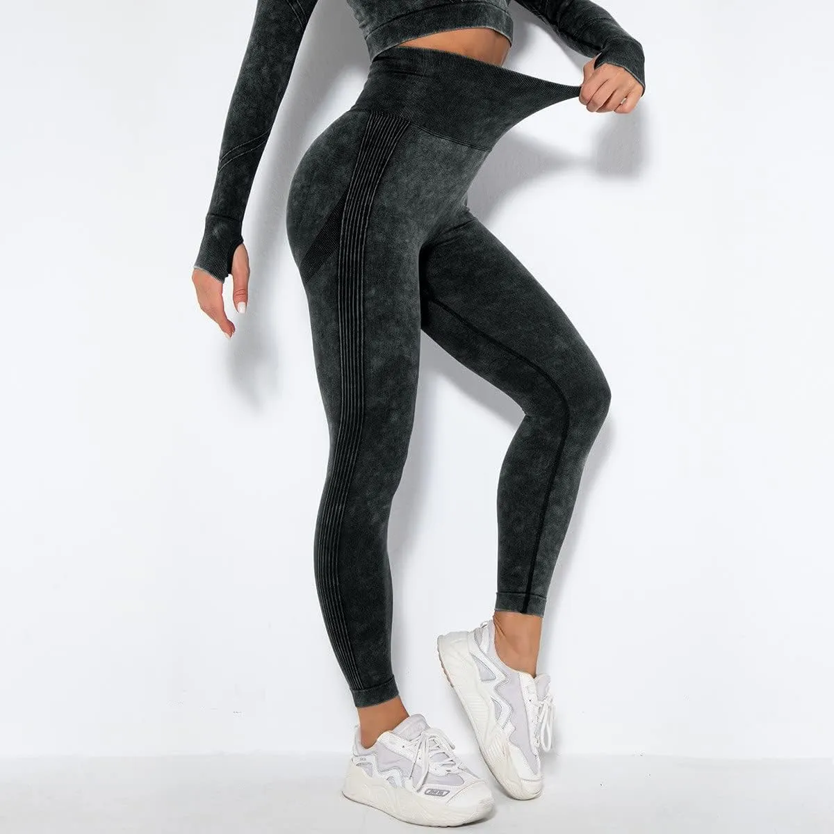 DASAYO Leggings for Women Ultra High Waisted Hip Lifting Tummy Control Workout Pant Side Strip Design Yoga Pants