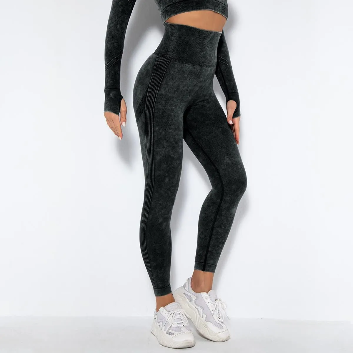 DASAYO Leggings for Women Ultra High Waisted Hip Lifting Tummy Control Workout Pant Side Strip Design Yoga Pants