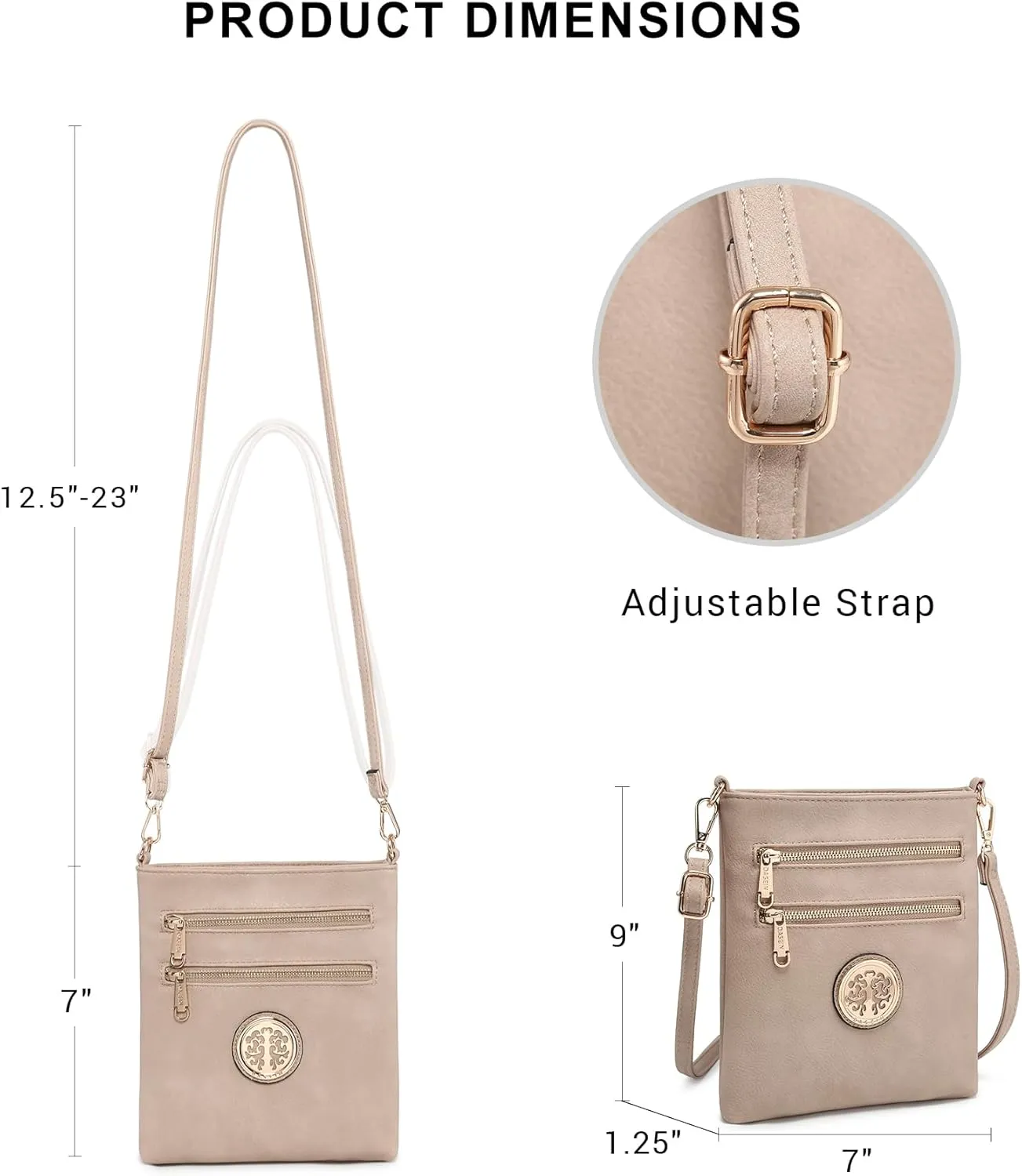 Dasein Women Small Crossbody Bag Lightweight Shoulder Purses Multi Zipper Pockets Phone Purse Handbag