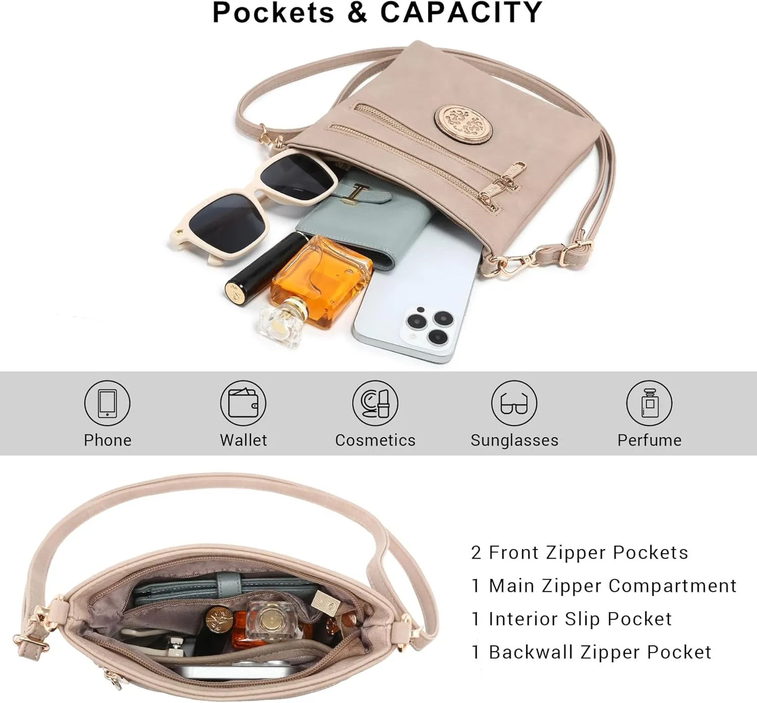 Dasein Women Small Crossbody Bag Lightweight Shoulder Purses Multi Zipper Pockets Phone Purse Handbag