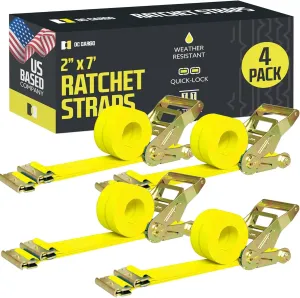 DC Cargo Mall E Track Ratchet Straps, Heavy Duty Cargo Tie-Down E Track Straps 2" x 12', (4 Pack, Yellow) E Track Spring Fittings Tie Down Motorcycle, Vans, Trucks, Trailers