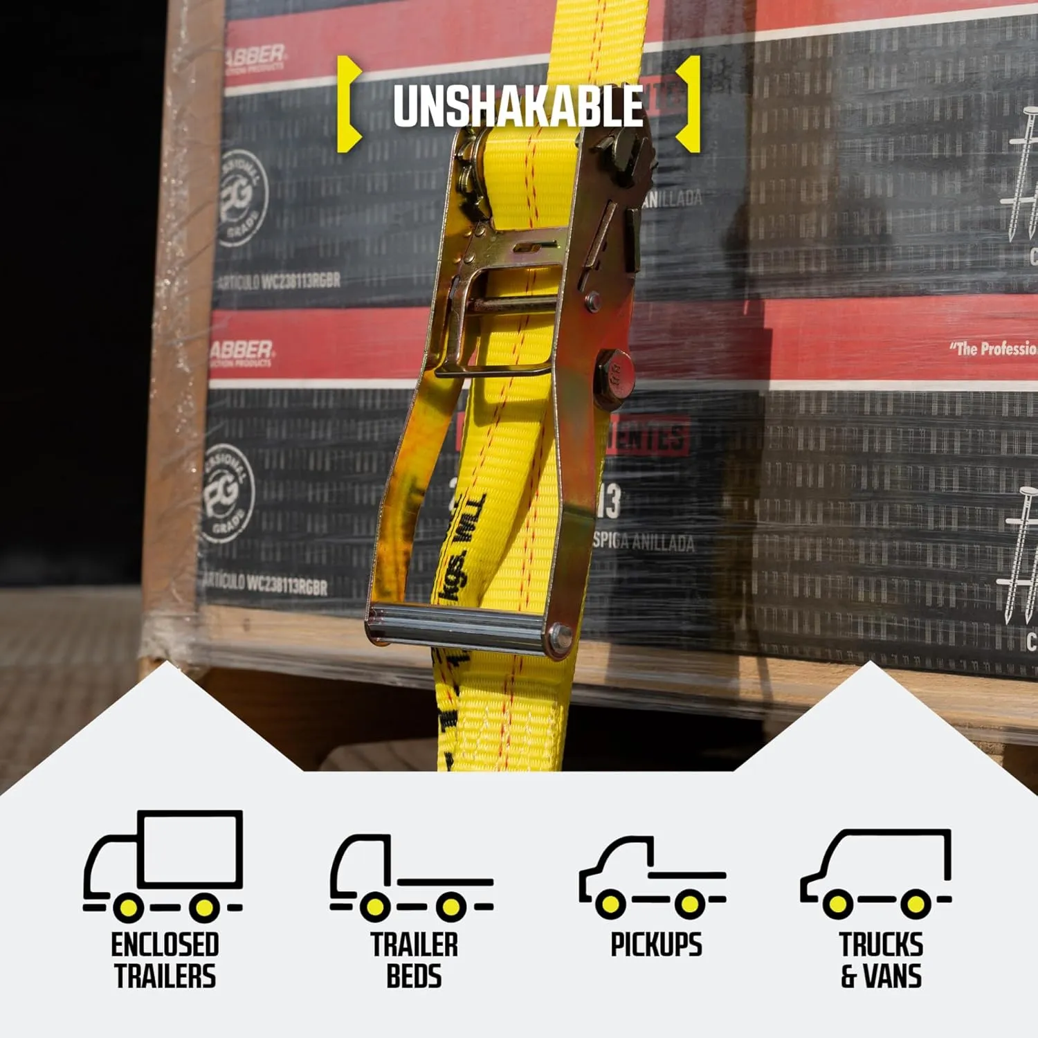 DC Cargo Mall E Track Ratchet Straps, Heavy Duty Cargo Tie-Down E Track Straps 2" x 12', (4 Pack, Yellow) E Track Spring Fittings Tie Down Motorcycle, Vans, Trucks, Trailers