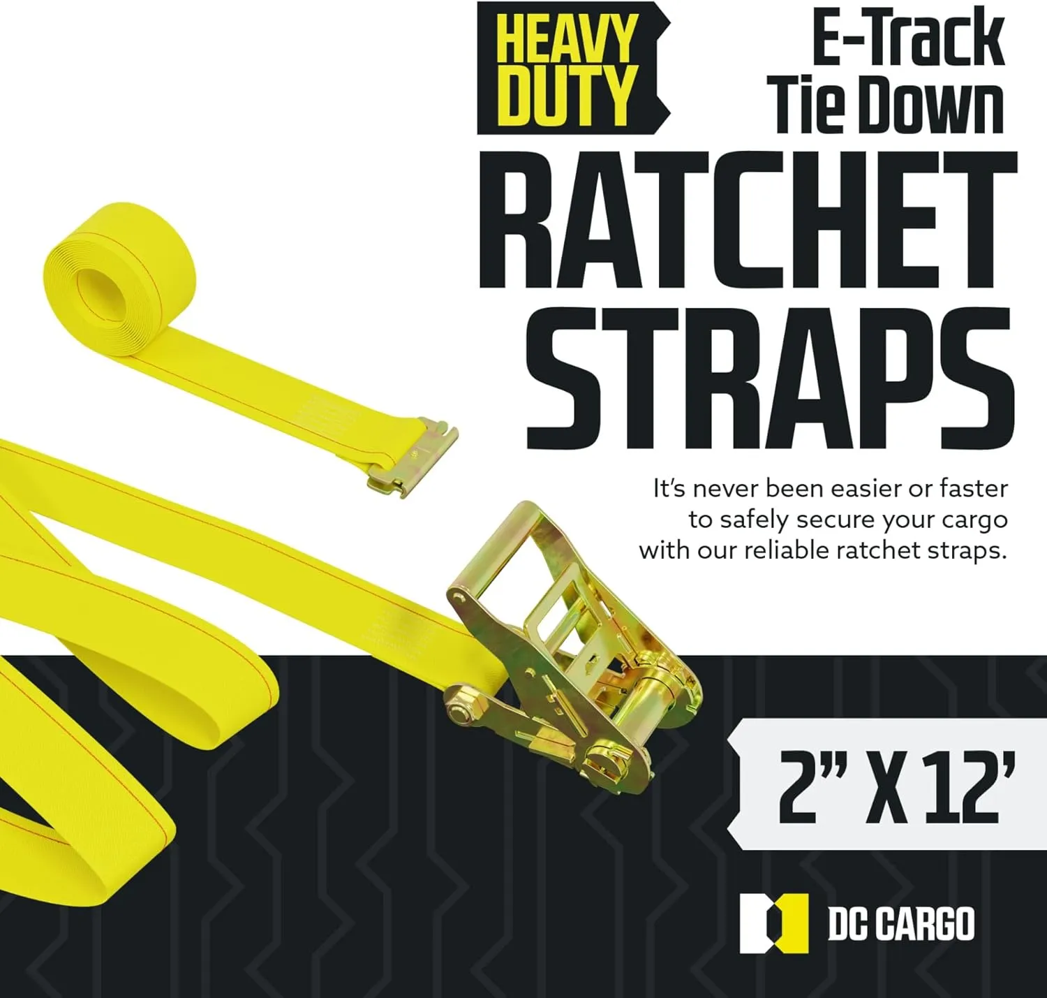 DC Cargo Mall E Track Ratchet Straps, Heavy Duty Cargo Tie-Down E Track Straps 2" x 12', (4 Pack, Yellow) E Track Spring Fittings Tie Down Motorcycle, Vans, Trucks, Trailers