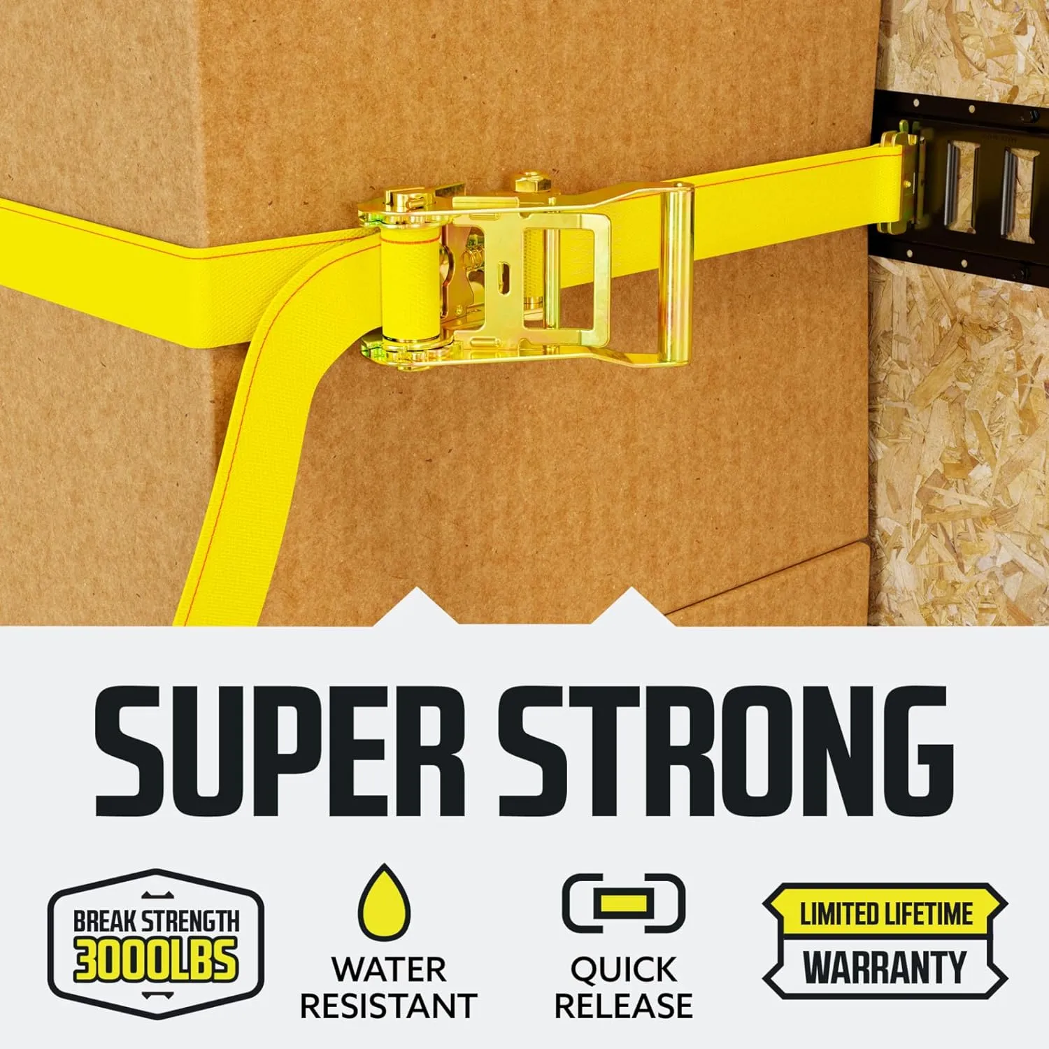 DC Cargo Mall E Track Ratchet Straps, Heavy Duty Cargo Tie-Down E Track Straps 2" x 12', (4 Pack, Yellow) E Track Spring Fittings Tie Down Motorcycle, Vans, Trucks, Trailers
