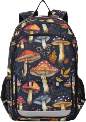 Deciduous Mushroom Backpack for Boys Girls Elementary School Bag Kids Bookbag Travel Rucksack With Reflective Stripes