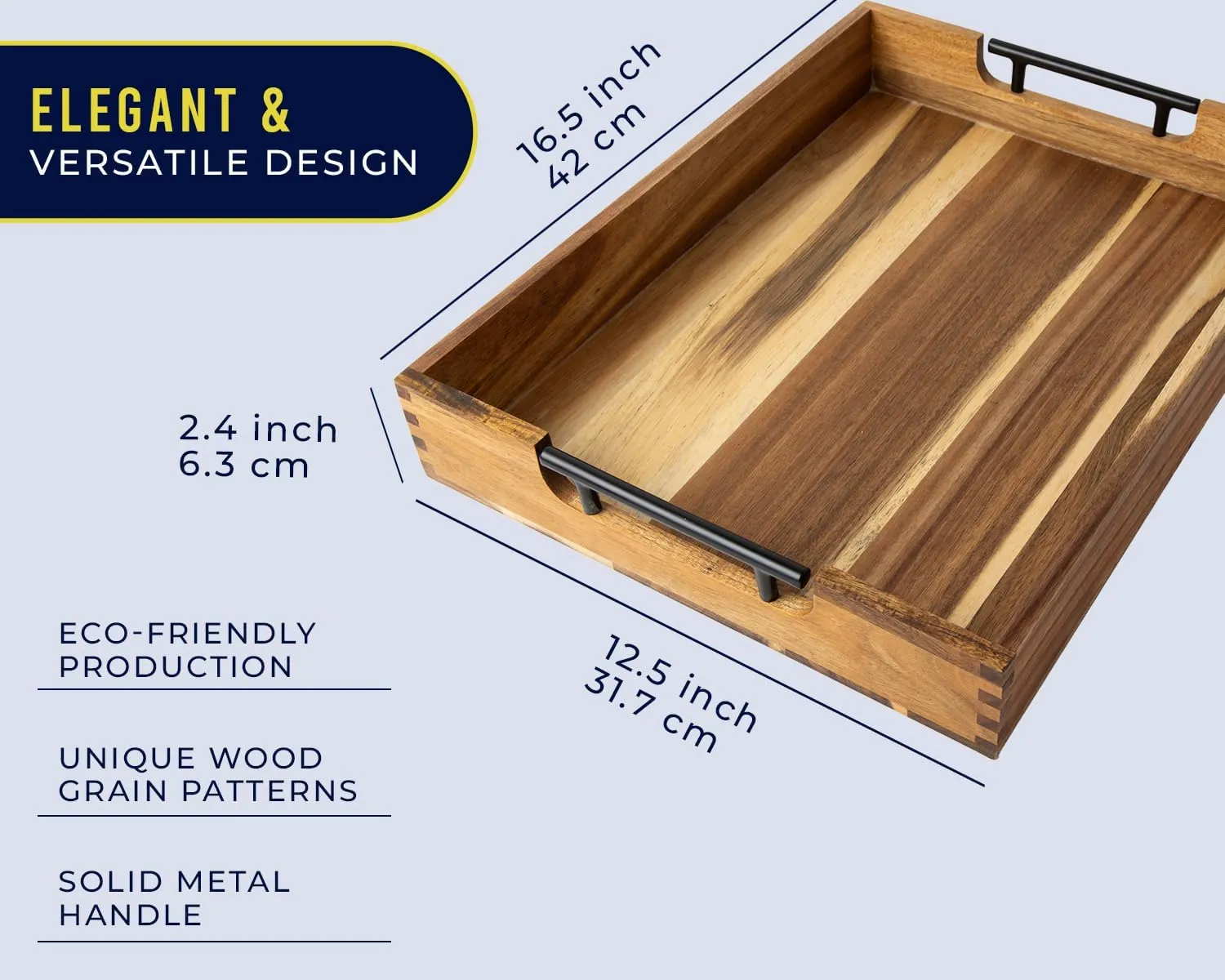 Decorative Serving Tray with Black Handles - Premium Acacia Wood Grain - Impress Your Guests with This Ottoman Tray, Serve Breakfast in Bed, Organize & Declutter - 13 x17 inch by Comfify