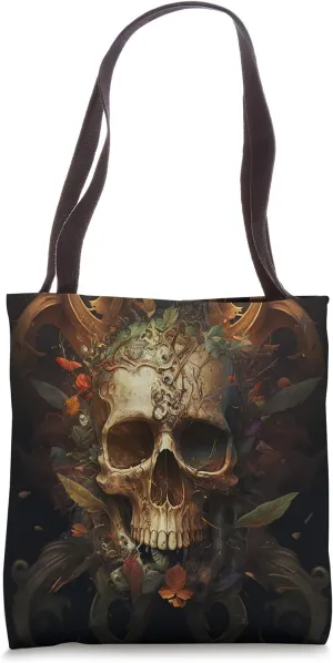 Decorative Skull With Flowers Abstract Dark Intricate Art Tote Bag