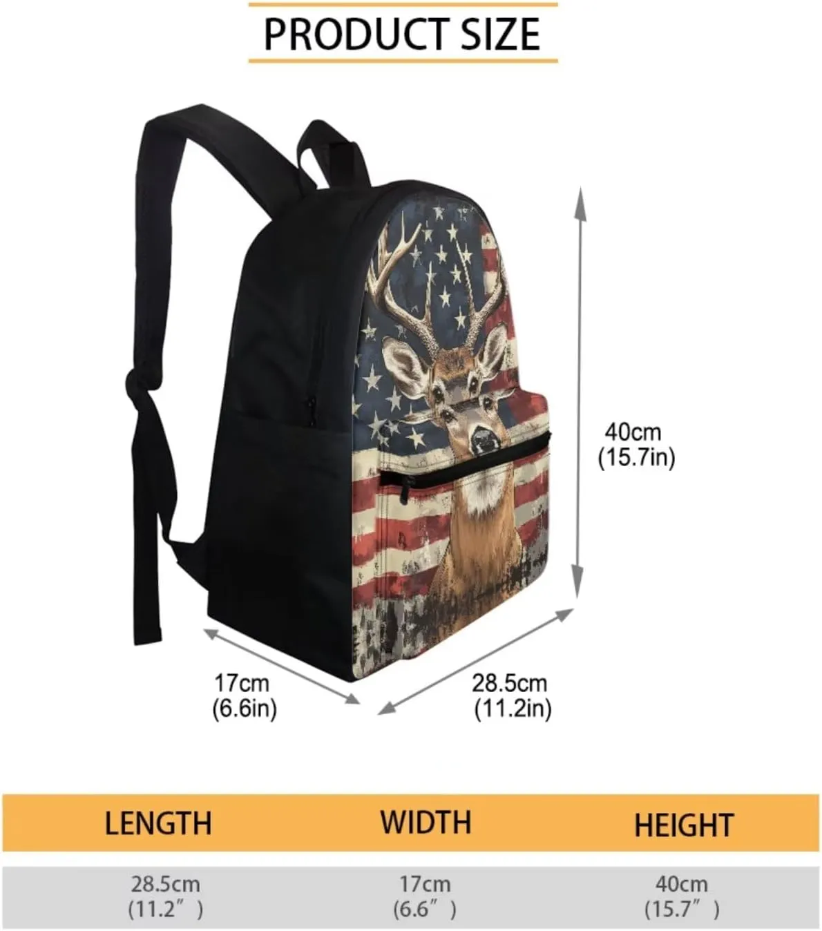 Deer School Backpack for Boys 7-10 10-12 Elementary School Bag with Lunch Bag Set with Pencil Case American Flag Bookbag Back To School Satchel Middle School Daypack
