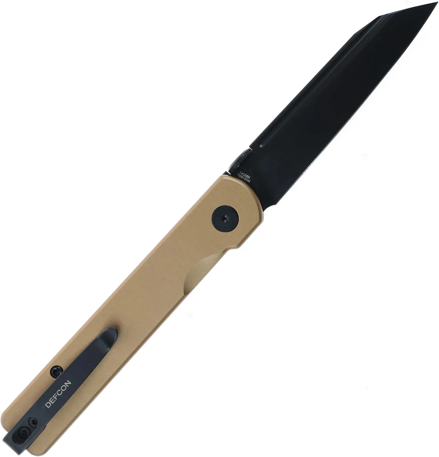 DEFCON Pocket Folding Knife- 3" Blade, CNC Aluminum Handle, Button Lock, with Thumb Stud Opener for EDC, Utility Knife for Men Women Gift - TD013 Operator (Gold)
