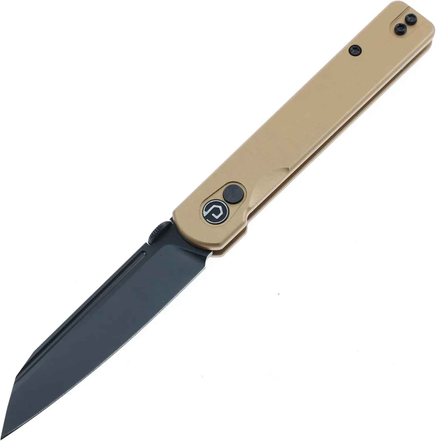 DEFCON Pocket Folding Knife- 3" Blade, CNC Aluminum Handle, Button Lock, with Thumb Stud Opener for EDC, Utility Knife for Men Women Gift - TD013 Operator (Gold)