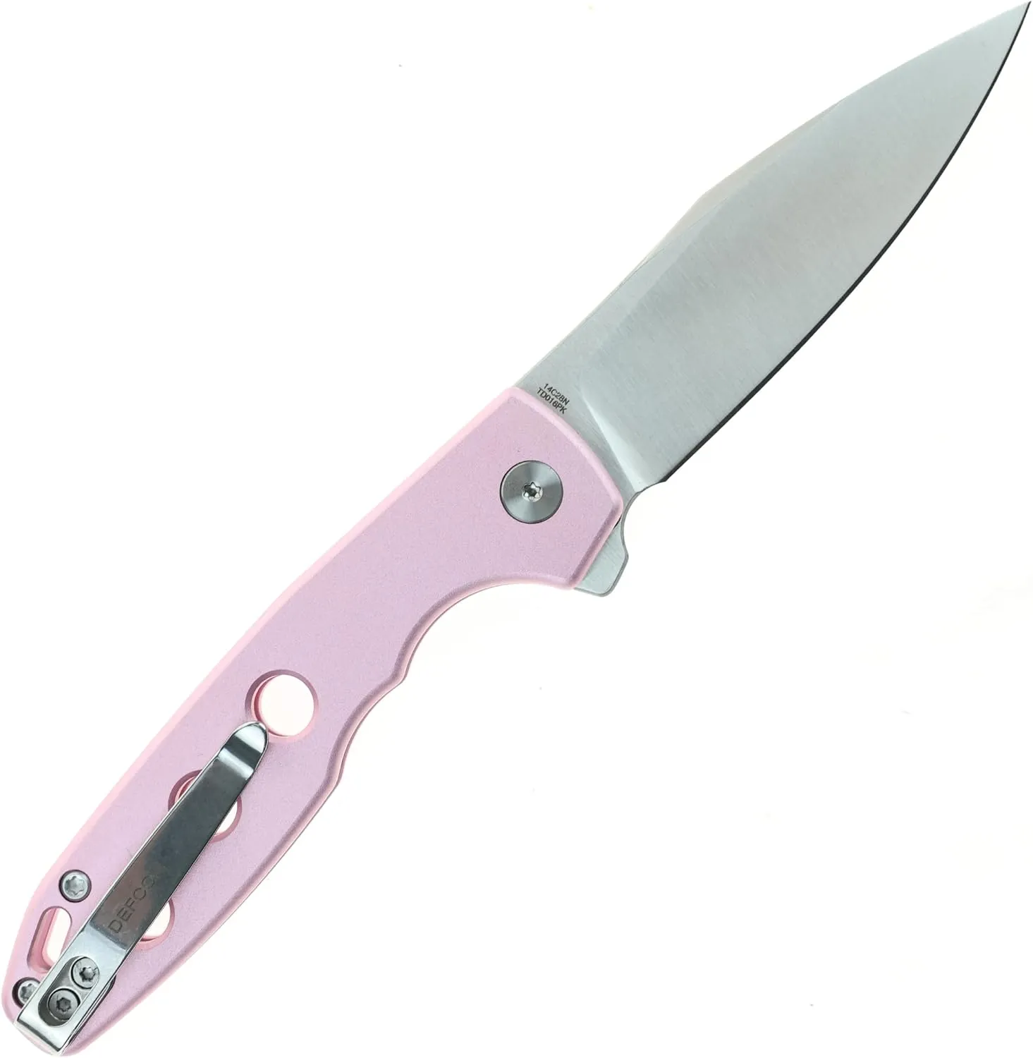 DEFCON Pocket Folding Knife- Button Lock with Thumb Stud Opener for EDC, 3.3" 14C28N Blade, Aluninum Handle, Utility Knife for Men Women Gift -TD016 Ghost- (Pink)